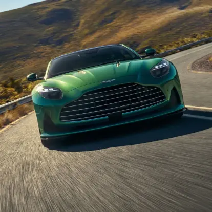 Front view of green Aston Martin DB12