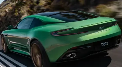 Back view of green Aston Martin DB12
