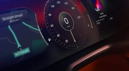 Upclose view of digital speedometer of Aston Martin DBX707