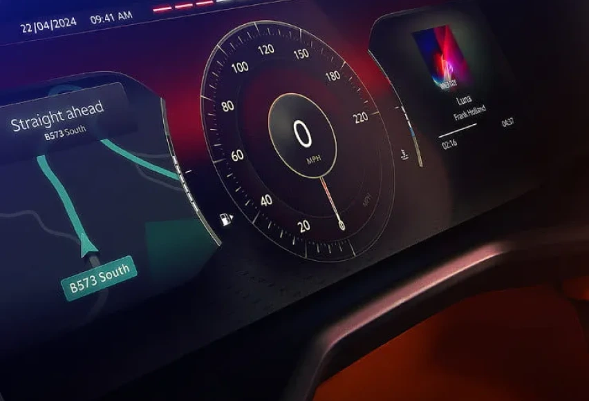 Upclose view of digital speedometer of Aston Martin DBX707