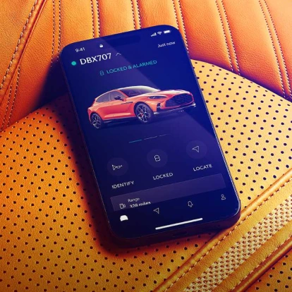 View of the Aston Martin app on a cellphone