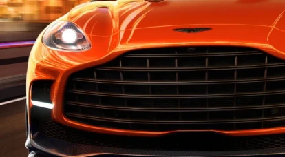 Upclose view of orange Aston Martin DBX707