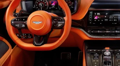Interior view of Aston Martin DBX707 steering wheel