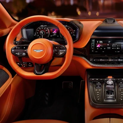 Interior view of Aston Martin DBX707 steering wheel